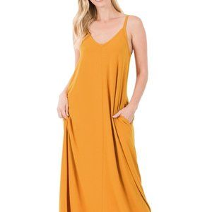 Plus Size Golden Mustard Maxi Dress w/ Pockets